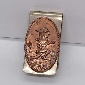 Vtg Bell Trading Post Nickel Silver & Copper Native American Money Clip 1.9”